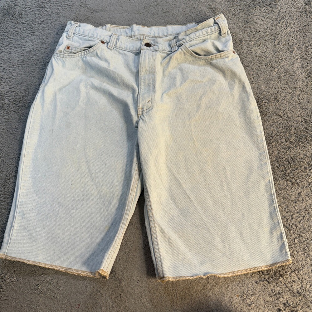 Levis Boys Husky Orange Tab Denim Cut Off Shorts 36 Light Wash Cotton USA
